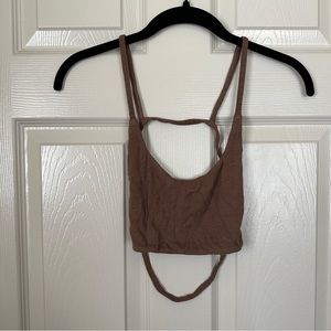 tic toc brown ribbed open back cage straps crop tank top size xs/s